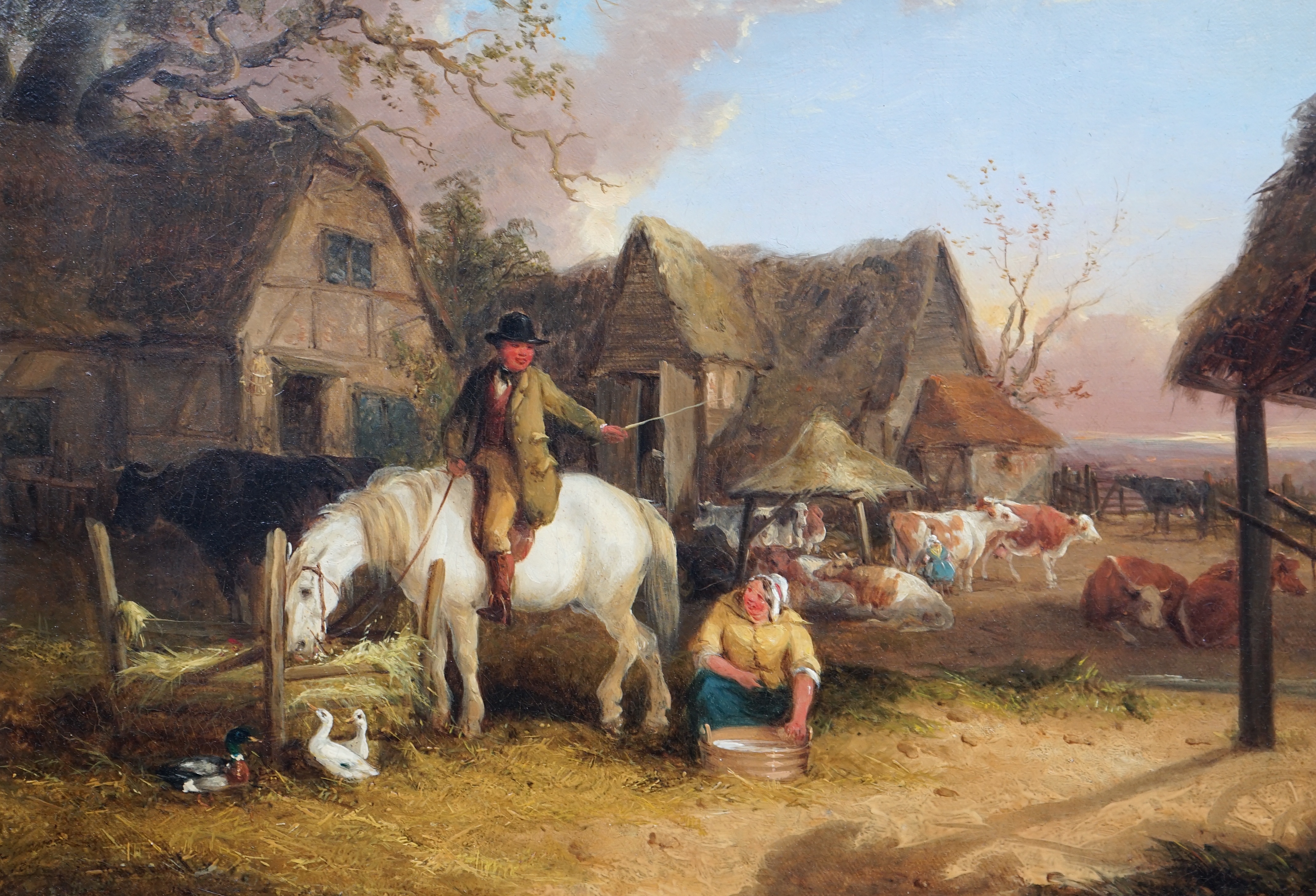 Circle of Thomas Smythe (1825-1907), oil on canvas, Figures in a farmyard, 25 x 35cm
